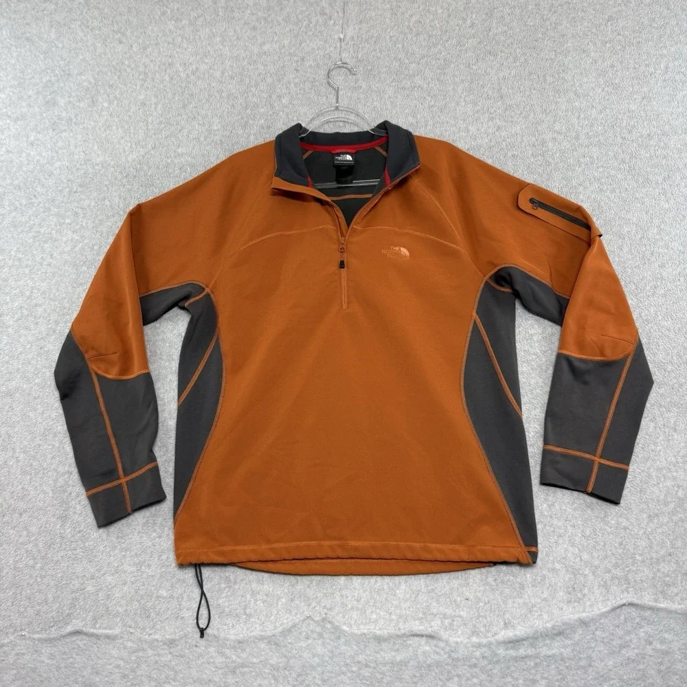 The North Face Jacket Mens L Orange Windwall Fleece Lined Softshell Quarter Zip